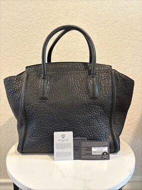 MCM Textured Black Leather Structured Tote